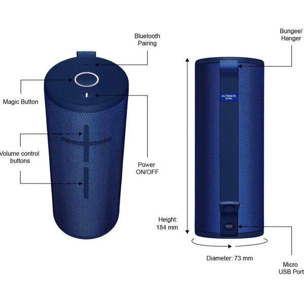 Ultimate Ears MEGABOOM 3 Portable Bluetooth Wireless Waterproof Speaker (2-Pack) - Lagoon Blue/Night Black